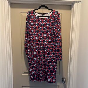 Talbots NWT XL Women's Navy and Red Patterned Long Sleeve Dress